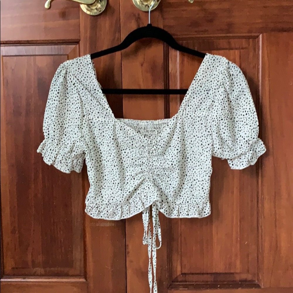 black and white polka dot top